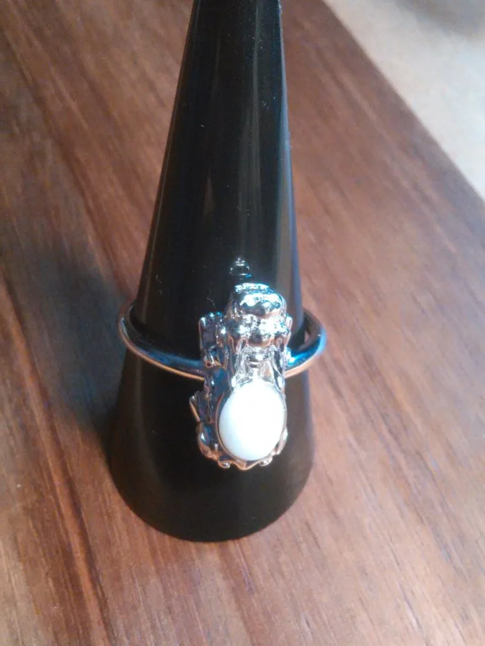 Natural White Jade Sterling Silver Dragon Ring (Size 10)